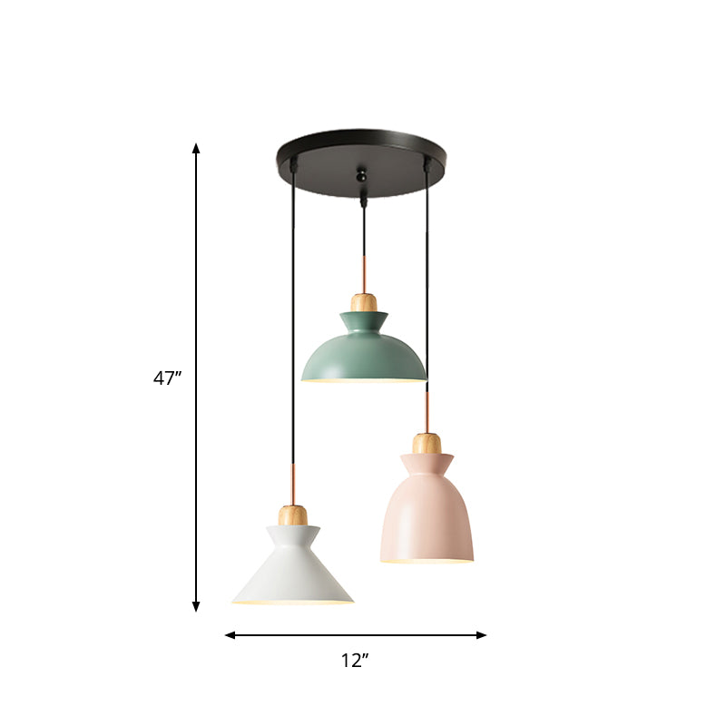 Macaron Round/Linear Multi Hanging Lamp Metal 3 Bulbs Pink/Black Pendant Light Fixture with Shade Clearhalo 'Ceiling Lights' 'Pendant Lights' 'Pendants' Lighting' 1912157