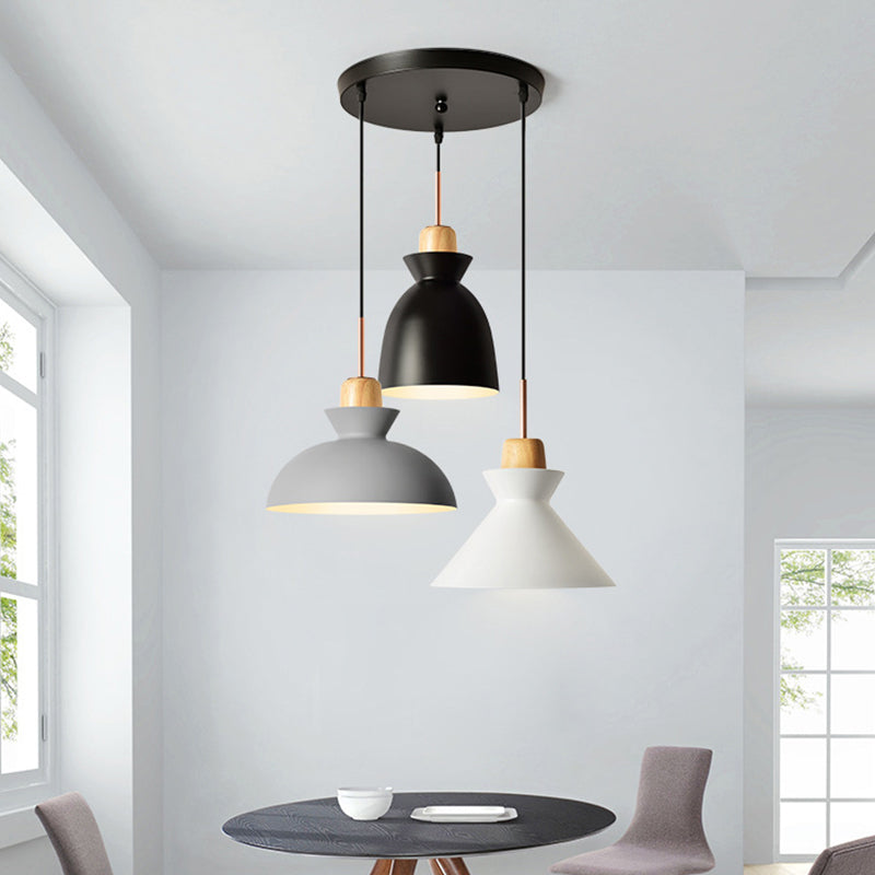 Macaron Round/Linear Multi Hanging Lamp Metal 3 Bulbs Pink/Black Pendant Light Fixture with Shade Clearhalo 'Ceiling Lights' 'Pendant Lights' 'Pendants' Lighting' 1912158