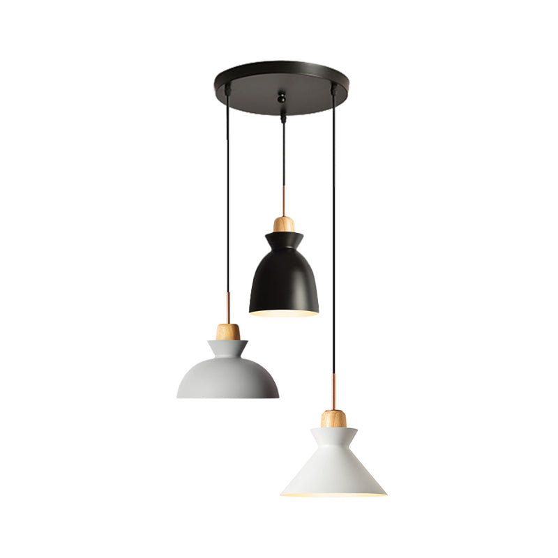 Macaron Round/Linear Multi Hanging Lamp Metal 3 Bulbs Pink/Black Pendant Light Fixture with Shade Clearhalo 'Ceiling Lights' 'Pendant Lights' 'Pendants' Lighting' 1912159