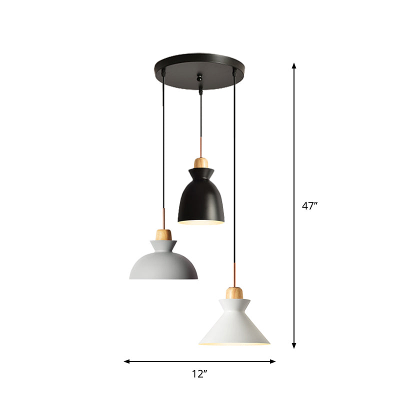 Macaron Round/Linear Multi Hanging Lamp Metal 3 Bulbs Pink/Black Pendant Light Fixture with Shade Clearhalo 'Ceiling Lights' 'Pendant Lights' 'Pendants' Lighting' 1912160