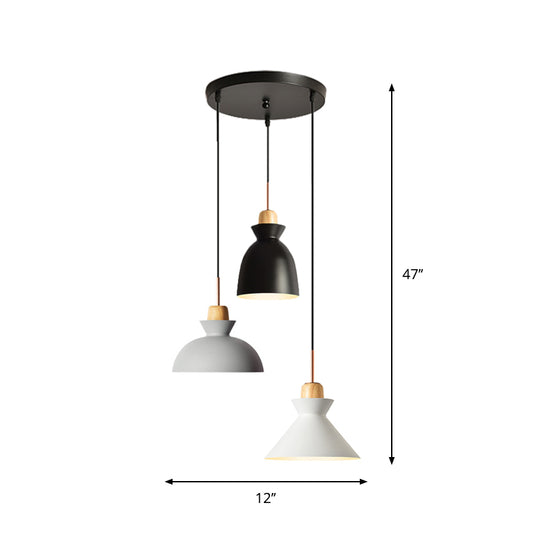 Macaron Round/Linear Multi Hanging Lamp Metal 3 Bulbs Pink/Black Pendant Light Fixture with Shade Clearhalo 'Ceiling Lights' 'Pendant Lights' 'Pendants' Lighting' 1912160