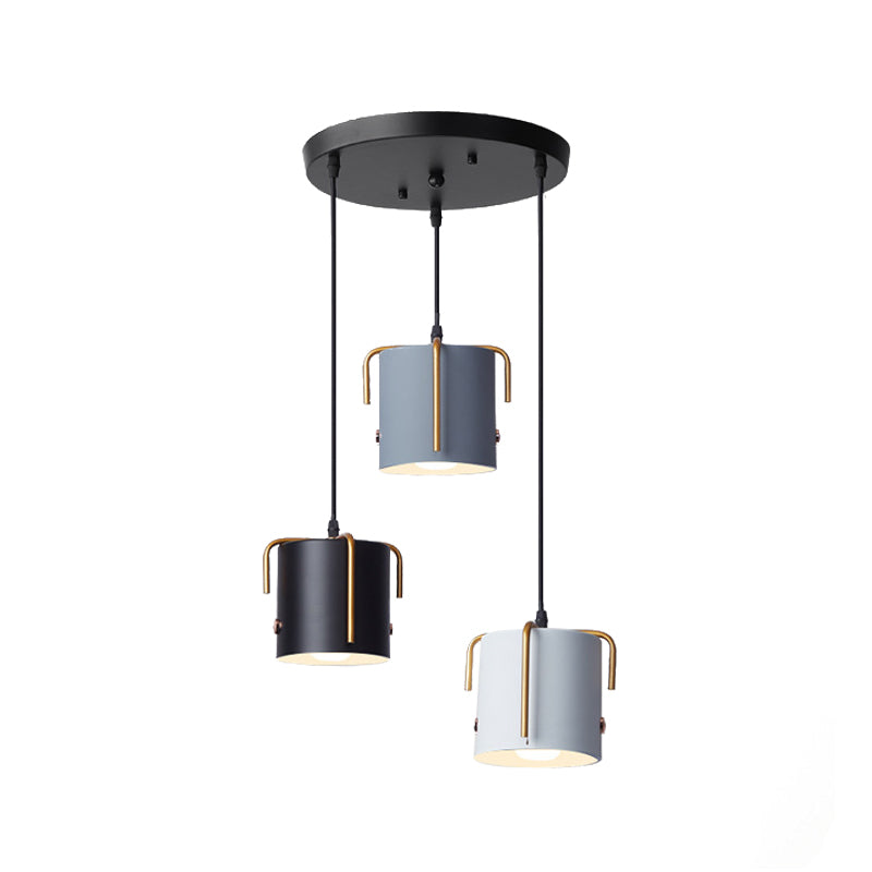 Cylinder/Bottle/Bell Hanging Lamp Kit Nordic Metal 3-Head Dining Room Suspension Pendant in Black Clearhalo 'Ceiling Lights' 'Pendant Lights' 'Pendants' Lighting' 1912168