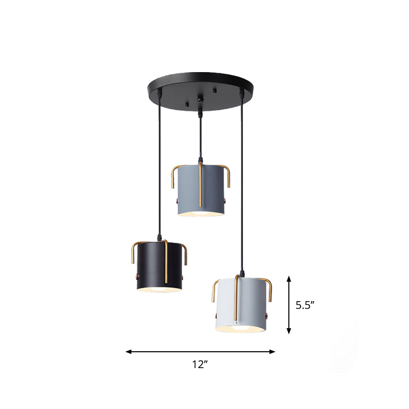 Cylinder/Bottle/Bell Hanging Lamp Kit Nordic Metal 3-Head Dining Room Suspension Pendant in Black Clearhalo 'Ceiling Lights' 'Pendant Lights' 'Pendants' Lighting' 1912169