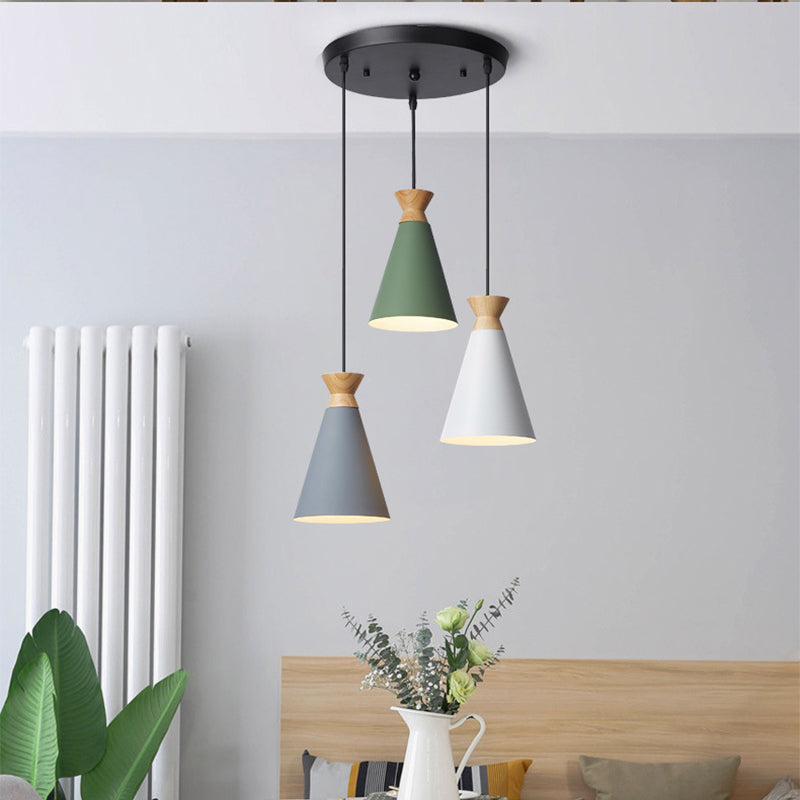 Cylinder/Bottle/Bell Hanging Lamp Kit Nordic Metal 3-Head Dining Room Suspension Pendant in Black Clearhalo 'Ceiling Lights' 'Pendant Lights' 'Pendants' Lighting' 1912170