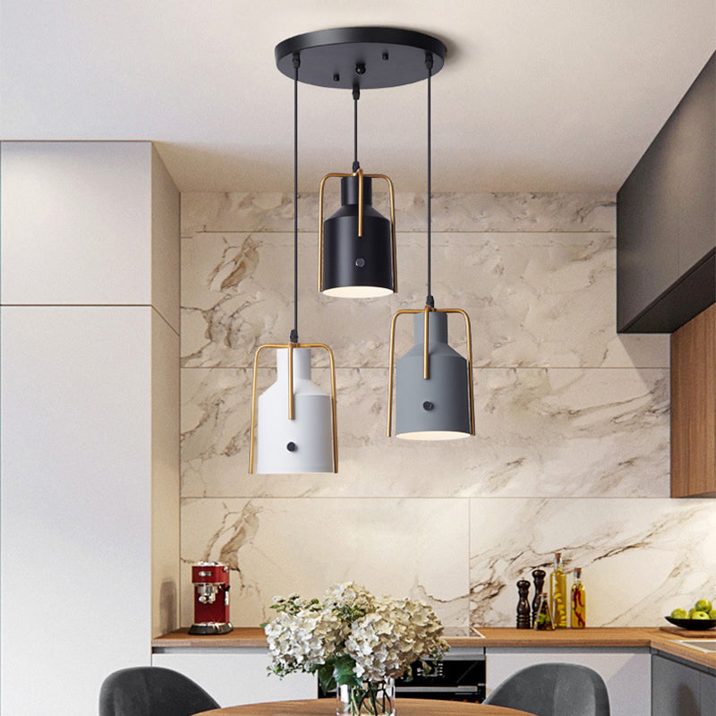 Cylinder/Bottle/Bell Hanging Lamp Kit Nordic Metal 3-Head Dining Room Suspension Pendant in Black Clearhalo 'Ceiling Lights' 'Pendant Lights' 'Pendants' Lighting' 1912173