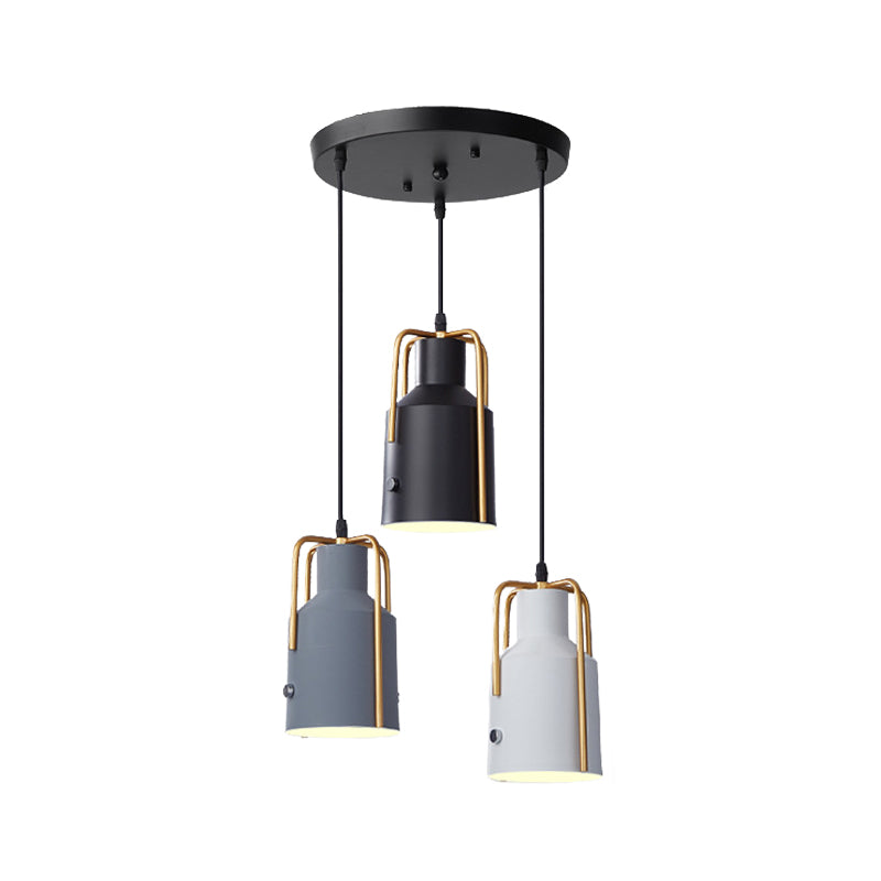 Cylinder/Bottle/Bell Hanging Lamp Kit Nordic Metal 3-Head Dining Room Suspension Pendant in Black Clearhalo 'Ceiling Lights' 'Pendant Lights' 'Pendants' Lighting' 1912174