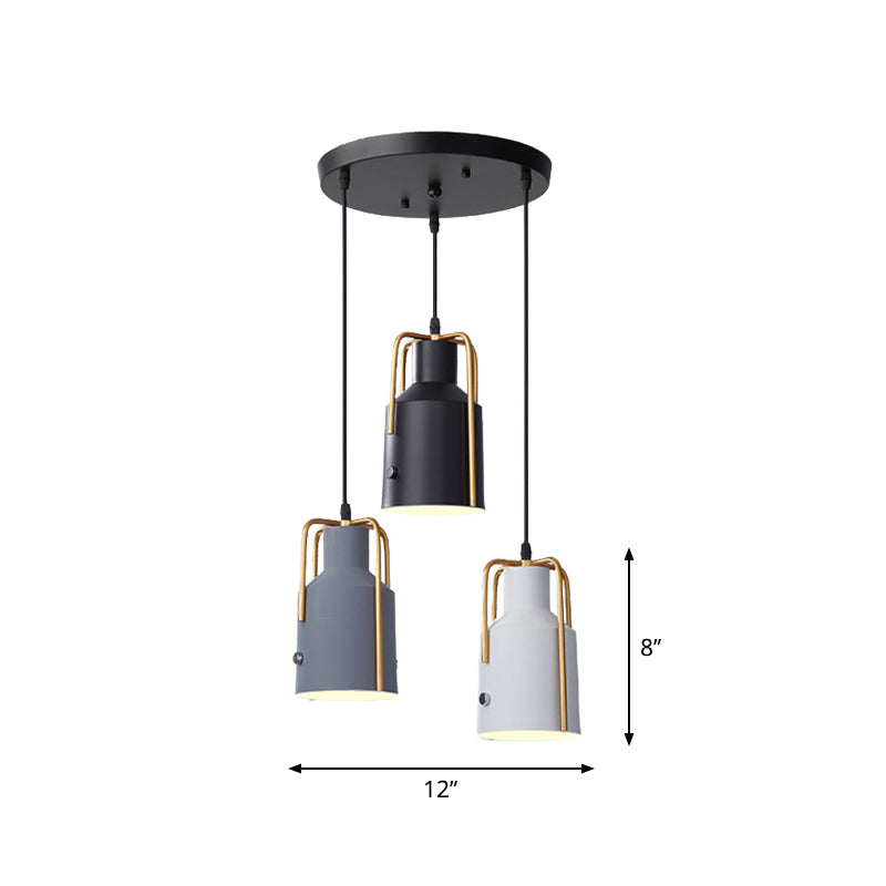 Cylinder/Bottle/Bell Hanging Lamp Kit Nordic Metal 3-Head Dining Room Suspension Pendant in Black Clearhalo 'Ceiling Lights' 'Pendant Lights' 'Pendants' Lighting' 1912175