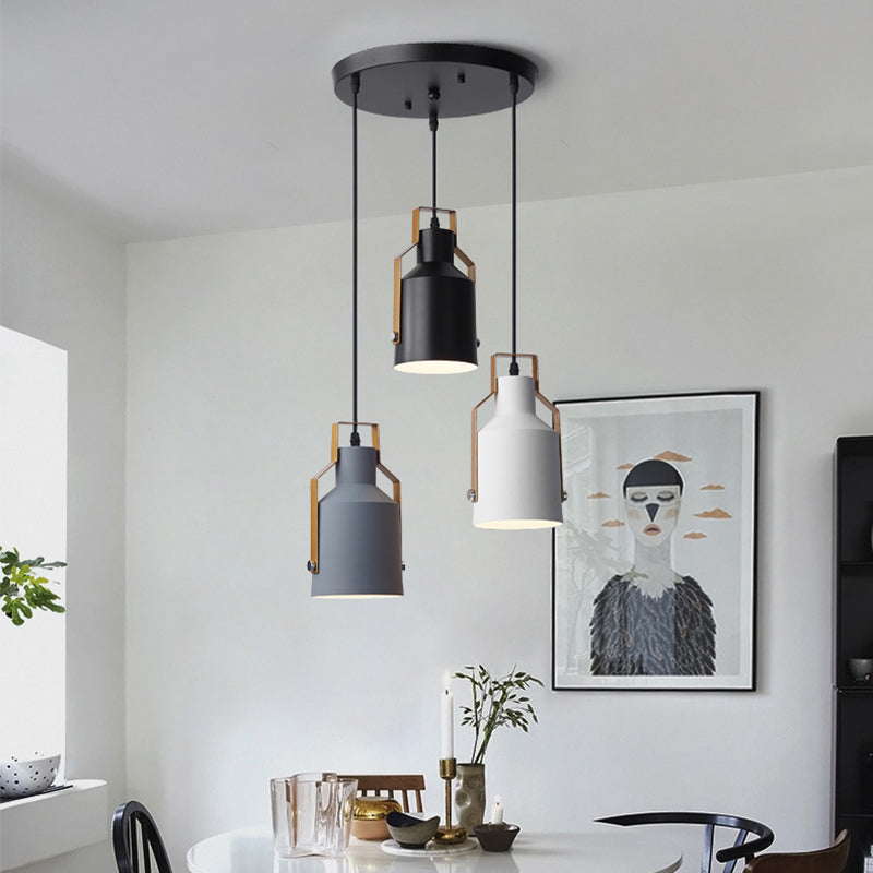 Cylinder/Bottle/Bell Hanging Lamp Kit Nordic Metal 3-Head Dining Room Suspension Pendant in Black Clearhalo 'Ceiling Lights' 'Pendant Lights' 'Pendants' Lighting' 1912176