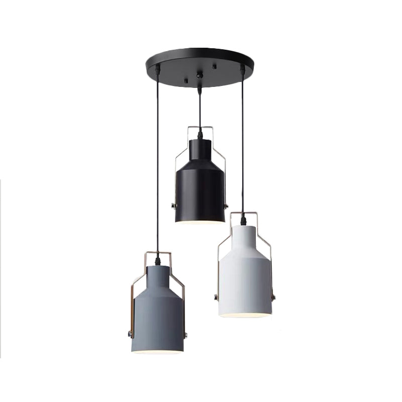 Cylinder/Bottle/Bell Hanging Lamp Kit Nordic Metal 3-Head Dining Room Suspension Pendant in Black Clearhalo 'Ceiling Lights' 'Pendant Lights' 'Pendants' Lighting' 1912177