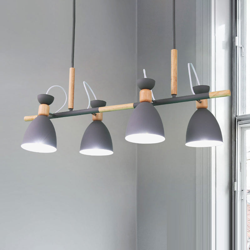 Grey/White/Green Bell Island Lamp Nordic 4-Light Iron Rotatable Hanging Pendant Light with Wood Decor Clearhalo 'Ceiling Lights' 'Island Lights' Lighting' 1912186