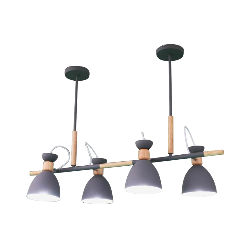 Grey/White/Green Bell Island Lamp Nordic 4-Light Iron Rotatable Hanging Pendant Light with Wood Decor Clearhalo 'Ceiling Lights' 'Island Lights' Lighting' 1912187