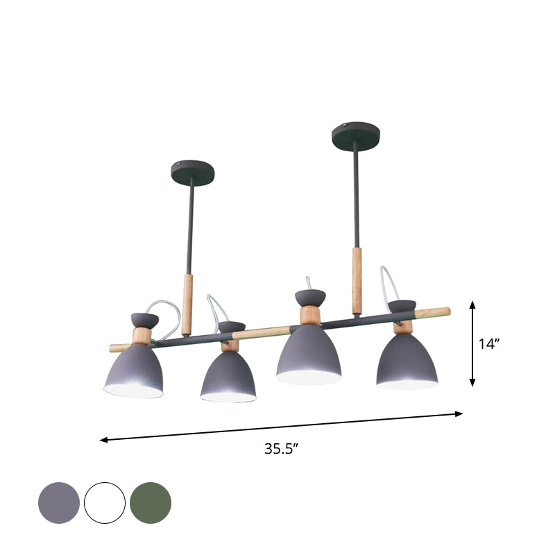 Grey/White/Green Bell Island Lamp Nordic 4-Light Iron Rotatable Hanging Pendant Light with Wood Decor Clearhalo 'Ceiling Lights' 'Island Lights' Lighting' 1912188