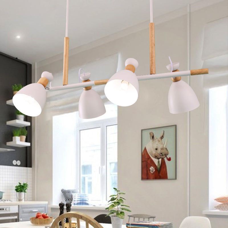 Grey/White/Green Bell Island Lamp Nordic 4-Light Iron Rotatable Hanging Pendant Light with Wood Decor Clearhalo 'Ceiling Lights' 'Island Lights' Lighting' 1912190