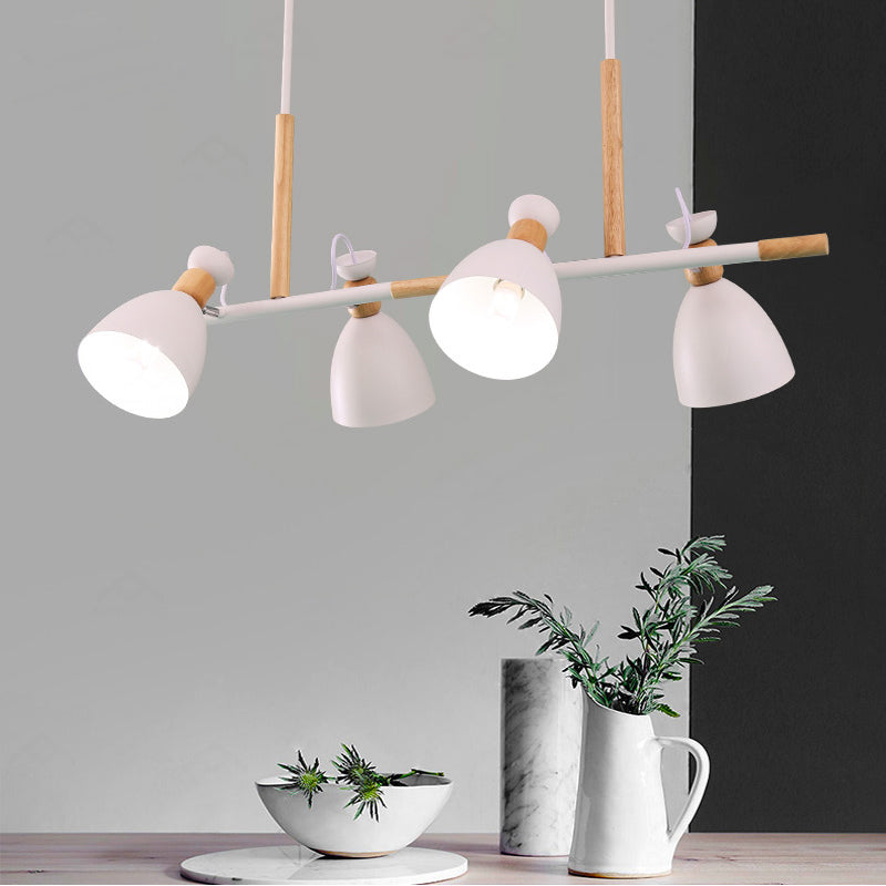 Grey/White/Green Bell Island Lamp Nordic 4-Light Iron Rotatable Hanging Pendant Light with Wood Decor Clearhalo 'Ceiling Lights' 'Island Lights' Lighting' 1912191