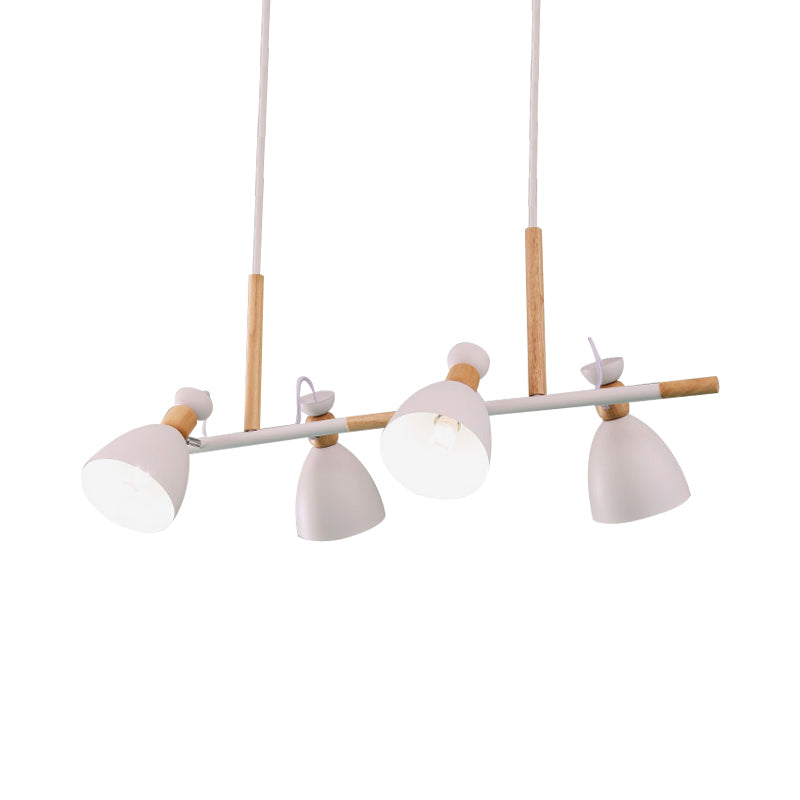 Grey/White/Green Bell Island Lamp Nordic 4-Light Iron Rotatable Hanging Pendant Light with Wood Decor Clearhalo 'Ceiling Lights' 'Island Lights' Lighting' 1912192