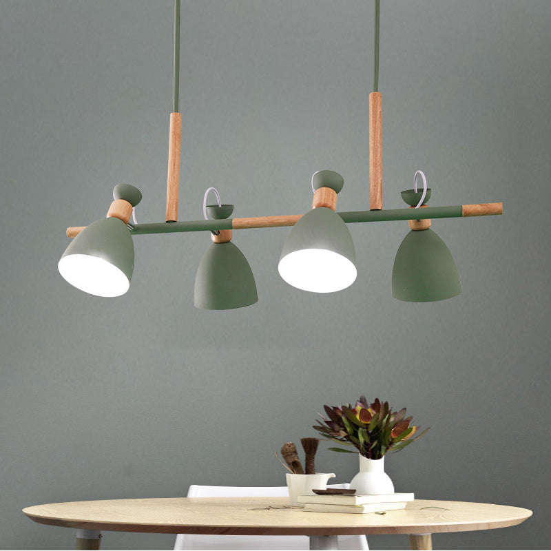 Grey/White/Green Bell Island Lamp Nordic 4-Light Iron Rotatable Hanging Pendant Light with Wood Decor Clearhalo 'Ceiling Lights' 'Island Lights' Lighting' 1912194
