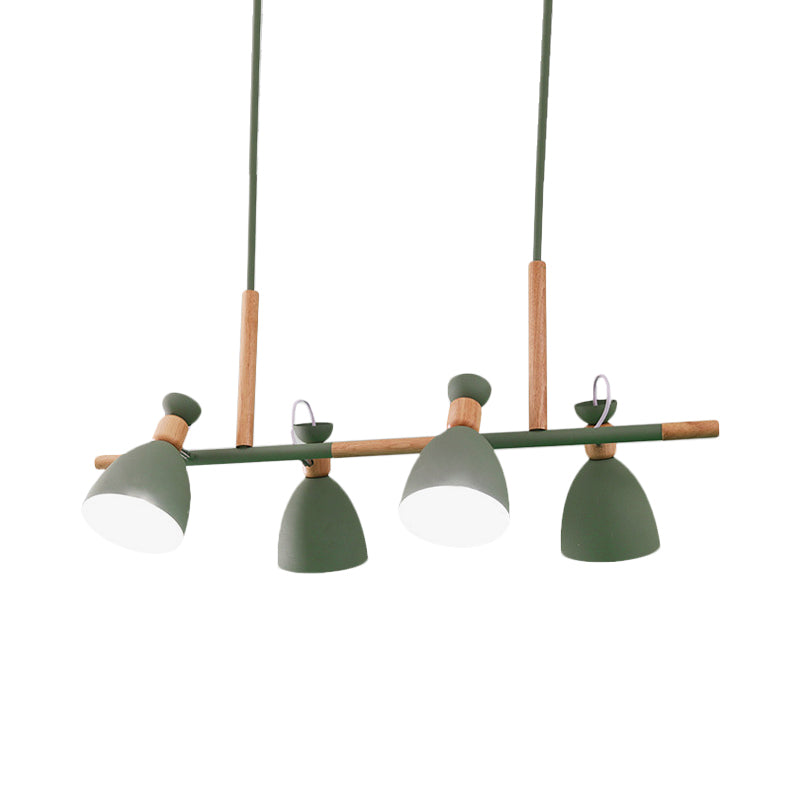 Grey/White/Green Bell Island Lamp Nordic 4-Light Iron Rotatable Hanging Pendant Light with Wood Decor Clearhalo 'Ceiling Lights' 'Island Lights' Lighting' 1912195