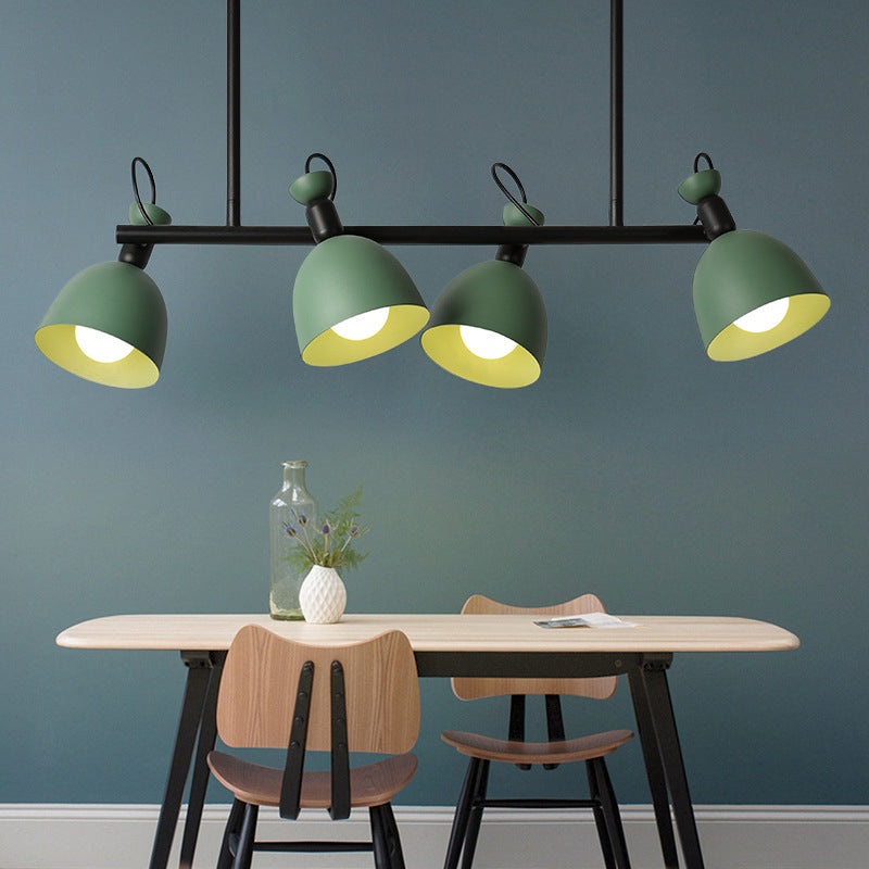 Macaron Bell Island Pendant Iron 4/6 Bulbs Dining Room Swivelable Hanging Lamp Fixture in Grey/Blue/Green 4 Green Clearhalo 'Ceiling Lights' 'Island Lights' Lighting' 1912196
