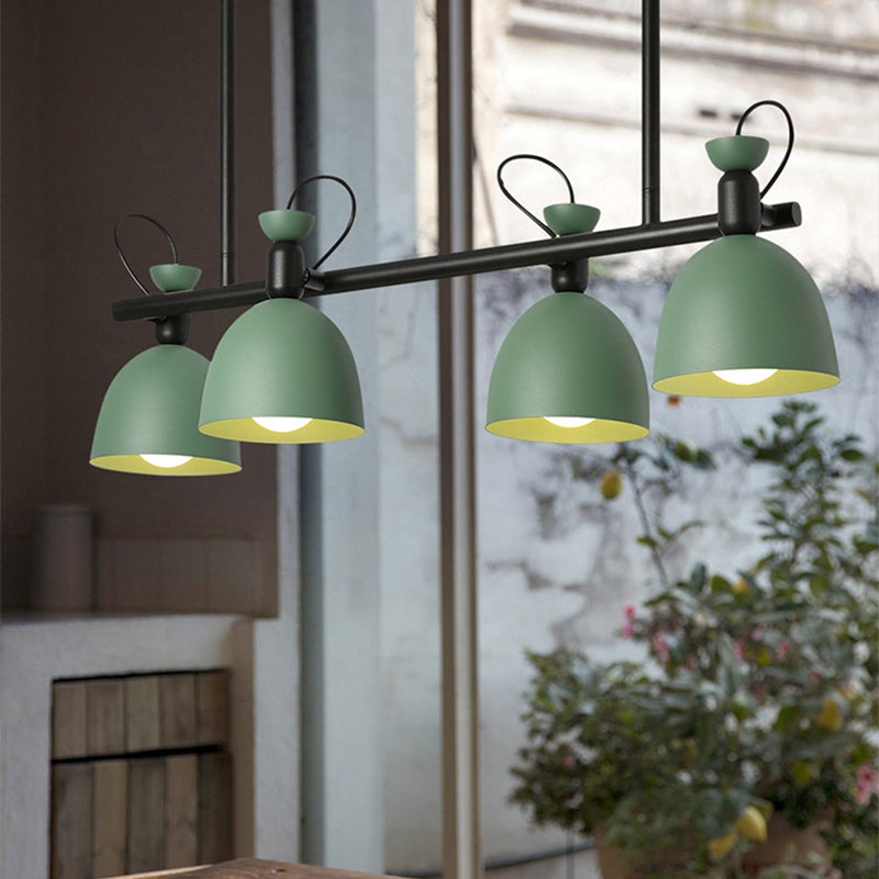 Macaron Bell Island Pendant Iron 4/6 Bulbs Dining Room Swivelable Hanging Lamp Fixture in Grey/Blue/Green Clearhalo 'Ceiling Lights' 'Island Lights' Lighting' 1912197