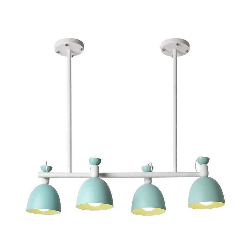 Macaron Bell Island Pendant Iron 4/6 Bulbs Dining Room Swivelable Hanging Lamp Fixture in Grey/Blue/Green Clearhalo 'Ceiling Lights' 'Island Lights' Lighting' 1912202