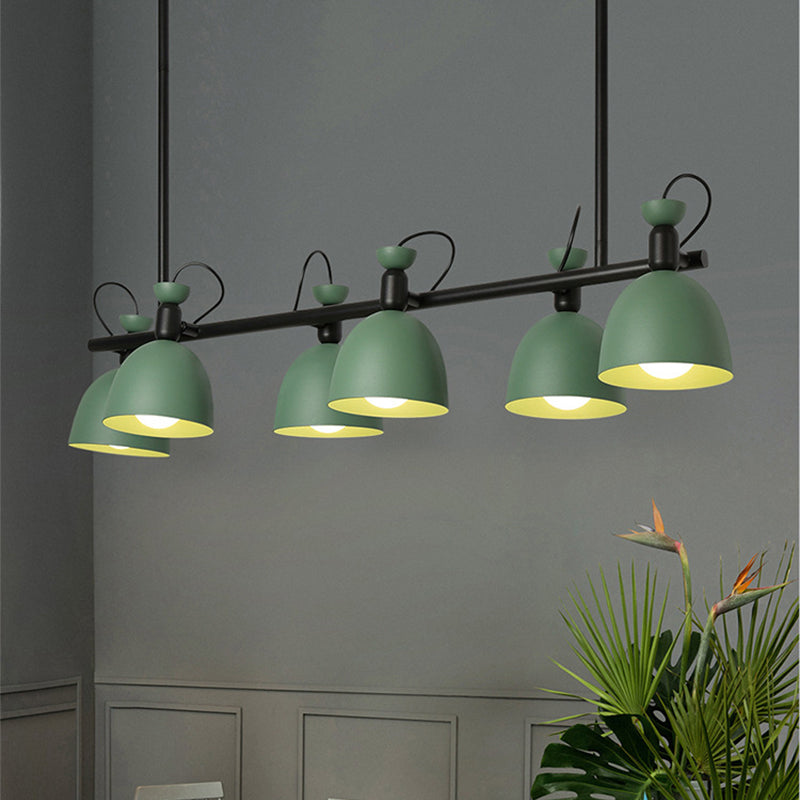 Macaron Bell Island Pendant Iron 4/6 Bulbs Dining Room Swivelable Hanging Lamp Fixture in Grey/Blue/Green 6 Green Clearhalo 'Ceiling Lights' 'Island Lights' Lighting' 1912207