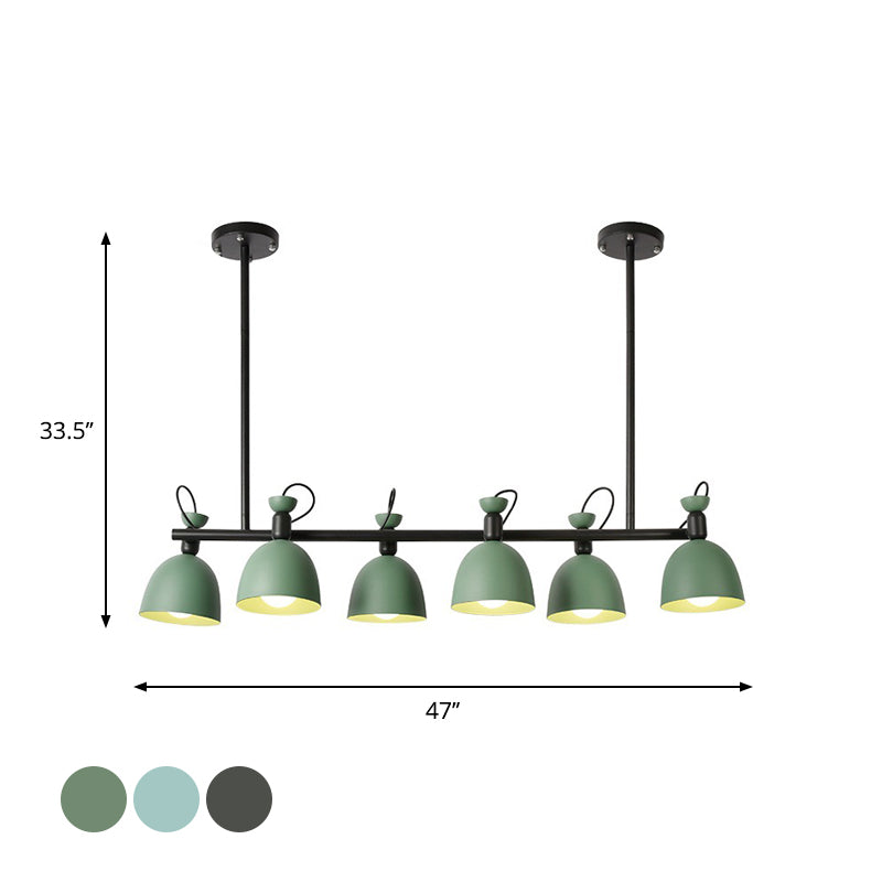 Macaron Bell Island Pendant Iron 4/6 Bulbs Dining Room Swivelable Hanging Lamp Fixture in Grey/Blue/Green Clearhalo 'Ceiling Lights' 'Island Lights' Lighting' 1912209