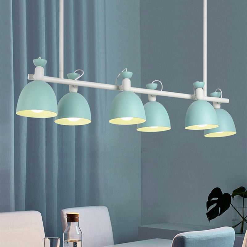 Macaron Bell Island Pendant Iron 4/6 Bulbs Dining Room Swivelable Hanging Lamp Fixture in Grey/Blue/Green 6 Blue Clearhalo 'Ceiling Lights' 'Island Lights' Lighting' 1912210
