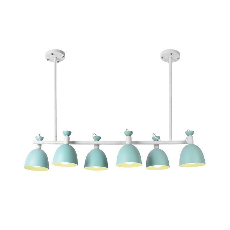 Macaron Bell Island Pendant Iron 4/6 Bulbs Dining Room Swivelable Hanging Lamp Fixture in Grey/Blue/Green Clearhalo 'Ceiling Lights' 'Island Lights' Lighting' 1912211