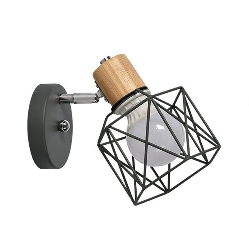 Polygon Cage/Antler Bedside Wall Lamp Metallic 1 Head Nordic Adjustable Wall Light Fixture in Black/Blue/White Clearhalo 'Wall Lamps & Sconces' 'Wall Lights' Lighting' 1912251