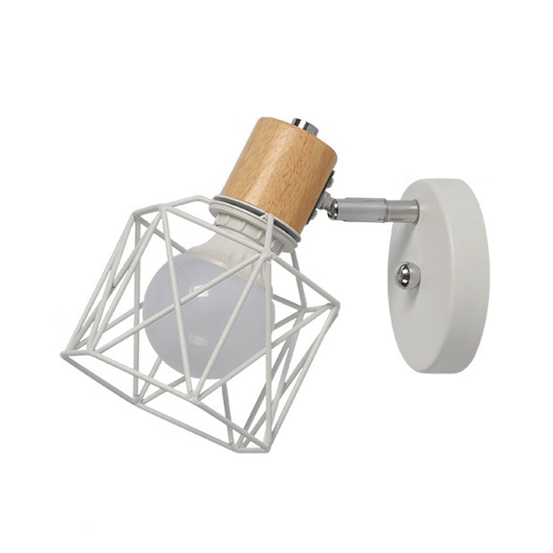 Polygon Cage/Antler Bedside Wall Lamp Metallic 1 Head Nordic Adjustable Wall Light Fixture in Black/Blue/White White Polygon Clearhalo 'Wall Lamps & Sconces' 'Wall Lights' Lighting' 1912253