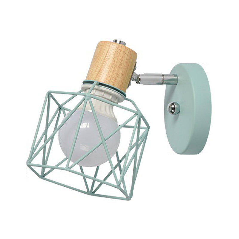 Polygon Cage/Antler Bedside Wall Lamp Metallic 1 Head Nordic Adjustable Wall Light Fixture in Black/Blue/White Blue Polygon Clearhalo 'Wall Lamps & Sconces' 'Wall Lights' Lighting' 1912254