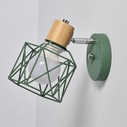 Polygon Cage/Antler Bedside Wall Lamp Metallic 1 Head Nordic Adjustable Wall Light Fixture in Black/Blue/White Clearhalo 'Wall Lamps & Sconces' 'Wall Lights' Lighting' 1912257
