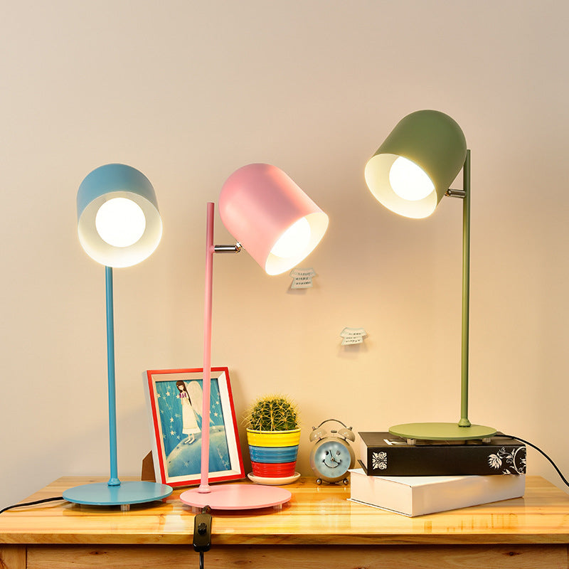 Cloche Shade Kids Room Study Lamp Aluminum 1 Head Macaron Night Table Light in Pink/Blue/Green with Pivot Joint Green B Clearhalo 'Lamps' 'Table Lamps' Lighting' 1912279