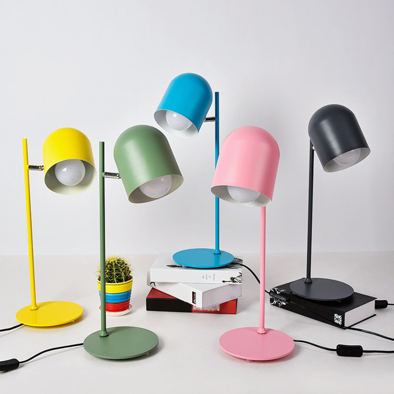 Cloche Shade Kids Room Study Lamp Aluminum 1 Head Macaron Night Table Light in Pink/Blue/Green with Pivot Joint Clearhalo 'Lamps' 'Table Lamps' Lighting' 1912280