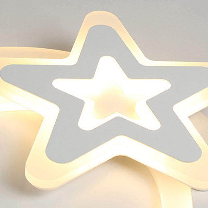 Ring&Star Kid Bedroom Flush Ceiling Light Acrylic White Lovely LED Ceiling Lamp Clearhalo 'Ceiling Lights' 'Close To Ceiling Lights' 'Close to ceiling' 'Semi-flushmount' Lighting' 191230