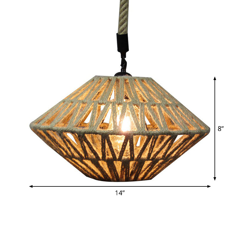 1 Light Flying Saucer Hollowed Pendant Rustic Brown Jute Rope Ceiling Suspension Lamp Clearhalo 'Ceiling Lights' 'Industrial Pendants' 'Industrial' 'Middle Century Pendants' 'Pendant Lights' 'Pendants' 'Tiffany' Lighting' 1912301