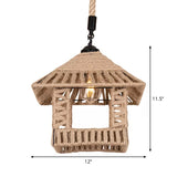 Brown Pavilion Hanging Pendant Country Hand-Woven Rope Single Restaurant Suspension Lighting Clearhalo 'Ceiling Lights' 'Industrial Pendants' 'Industrial' 'Middle Century Pendants' 'Pendant Lights' 'Pendants' 'Tiffany' Lighting' 1912311