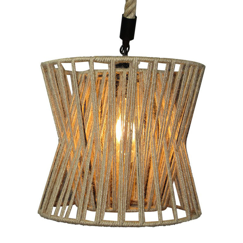 Roped Hourglass-Shape Drop Pendant Farmhouse 1 Bulb Restaurant Ceiling Hang Light in Brown Clearhalo 'Ceiling Lights' 'Industrial Pendants' 'Industrial' 'Middle Century Pendants' 'Pendant Lights' 'Pendants' 'Tiffany' Lighting' 1912315