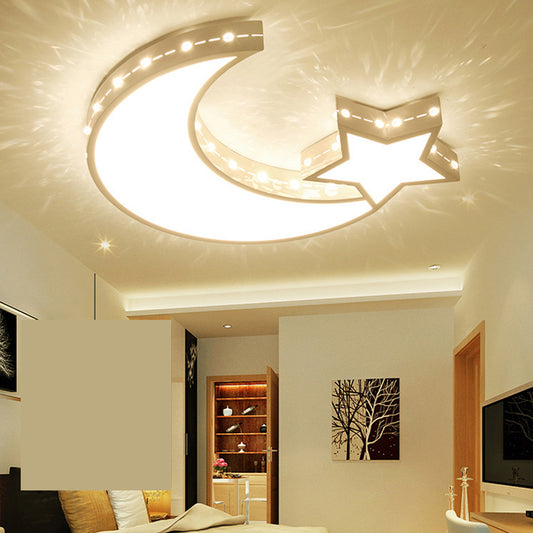 Metal Hollow Star Crescent Flush Ceiling Light Kid Bedroom Modern LED Ceiling Fixture in White White Clearhalo 'Ceiling Lights' 'Close To Ceiling Lights' 'Close to ceiling' 'Flush mount' Lighting' 191231