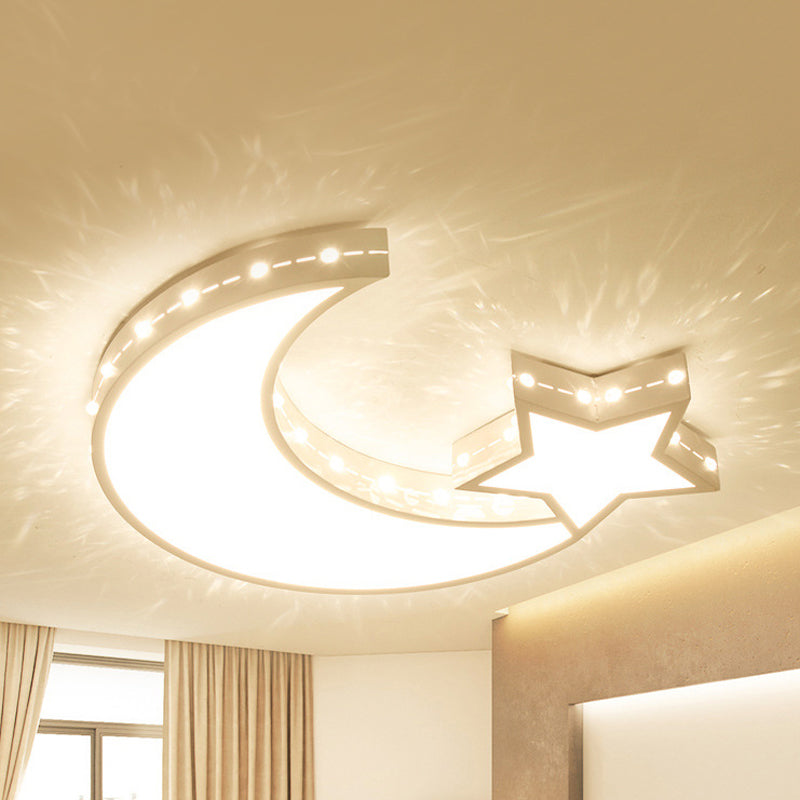 Metal Hollow Star Crescent Flush Ceiling Light Kid Bedroom Modern LED Ceiling Fixture in White Clearhalo 'Ceiling Lights' 'Close To Ceiling Lights' 'Close to ceiling' 'Flush mount' Lighting' 191232