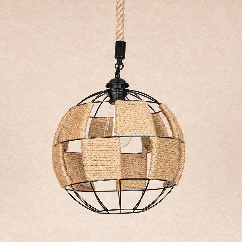 Single Hemp Rope Pendant Lamp Cottage Style Brown Globe Aisle Hanging Ceiling Light Clearhalo 'Ceiling Lights' 'Industrial Pendants' 'Industrial' 'Middle Century Pendants' 'Pendant Lights' 'Pendants' 'Tiffany' Lighting' 1912325