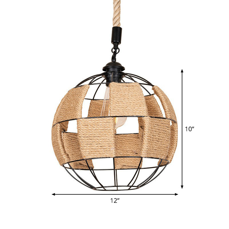 Single Hemp Rope Pendant Lamp Cottage Style Brown Globe Aisle Hanging Ceiling Light Clearhalo 'Ceiling Lights' 'Industrial Pendants' 'Industrial' 'Middle Century Pendants' 'Pendant Lights' 'Pendants' 'Tiffany' Lighting' 1912326