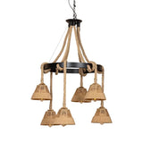 6 Lights Carillon Ceiling Chandelier Cottage Brown Roped Hanging Pendant for Restaurant Clearhalo 'Ceiling Lights' 'Chandeliers' 'Industrial Chandeliers' 'Industrial' 'Middle Century Chandeliers' 'Tiffany' Lighting' 1912494