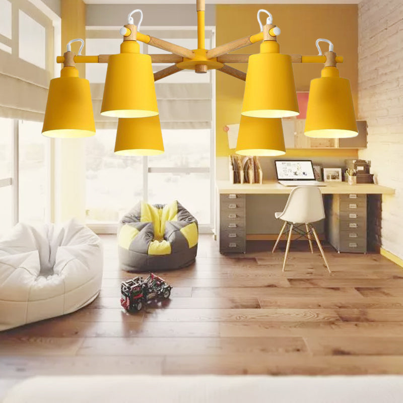 Macaroon Hanging Lamp Fixture Tapered Shade Metal Hanging Lights for Living Room Yellow Clearhalo 'Ceiling Lights' 'Chandeliers' Lighting' options 191252_92bd1dab-03b7-4bd1-8f26-3a1a3a6941de
