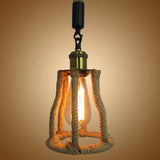 1-Bulb Natural Fiber Rope Pendant Rustic Brown Cage Sitting Room Suspension Lighting Clearhalo 'Ceiling Lights' 'Industrial Pendants' 'Industrial' 'Middle Century Pendants' 'Pendant Lights' 'Pendants' 'Tiffany' Lighting' 1912550