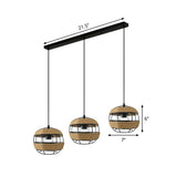 Spherical Jute Rope Multi-Pendant Countryside 3-Light Open Kitchen Ceiling Suspension Lamp in Brown, Round/Linear Canopy Clearhalo 'Ceiling Lights' 'Industrial Pendants' 'Industrial' 'Middle Century Pendants' 'Pendant Lights' 'Pendants' 'Tiffany' Lighting' 1912555
