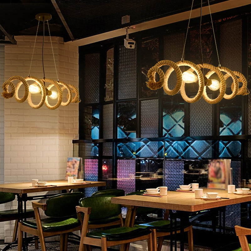 Rope Wrapped Helix Island Pendant Farmhouse 2 Heads Restaurant Ceiling Pendant in Brown Clearhalo 'Ceiling Lights' 'Island Lights' Lighting' 1912596