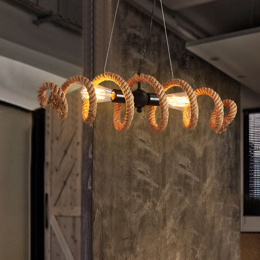 Rope Wrapped Helix Island Pendant Farmhouse 2 Heads Restaurant Ceiling Pendant in Brown Clearhalo 'Ceiling Lights' 'Island Lights' Lighting' 1912597