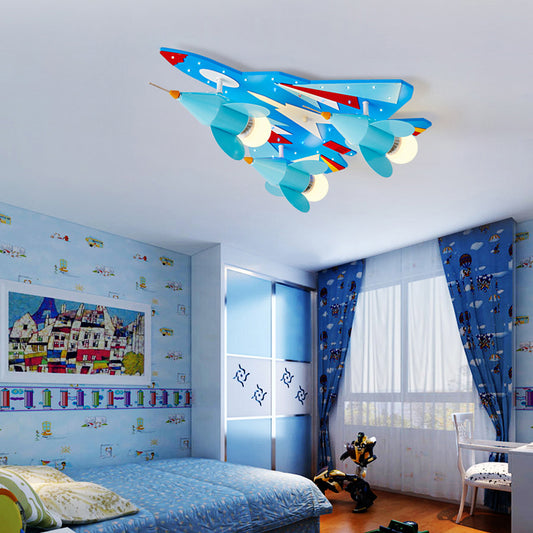 Fighter Airplane Flush Ceiling Light Creative Metal Ceiling Lamp in Blue for Kid Bedroom Blue Clearhalo 'Ceiling Lights' 'Close To Ceiling Lights' 'Close to ceiling' 'Flush mount' Lighting' 191261