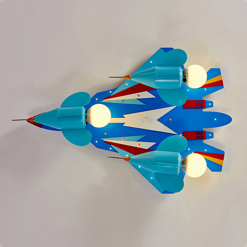 Fighter Airplane Flush Ceiling Light Creative Metal Ceiling Lamp in Blue for Kid Bedroom Clearhalo 'Ceiling Lights' 'Close To Ceiling Lights' 'Close to ceiling' 'Flush mount' Lighting' 191262